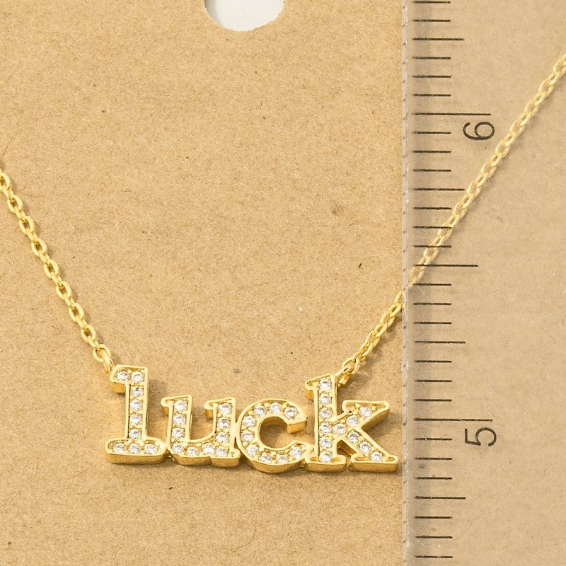 18K Gold Plated Pave Luck Pendant Necklace