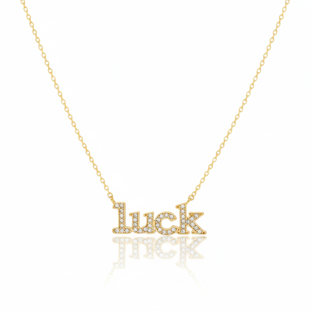 18K Gold Plated Pave Luck Pendant Necklace
