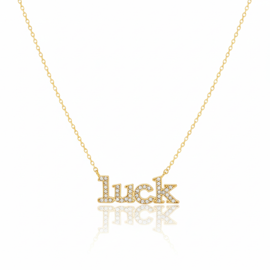 18K Gold Plated Pave Luck Pendant Necklace