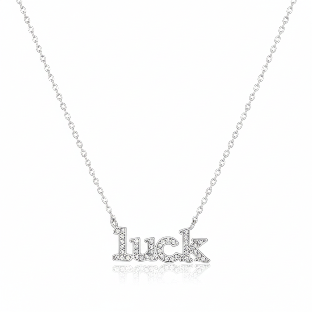 18K Gold Plated Pave Luck Pendant Necklace