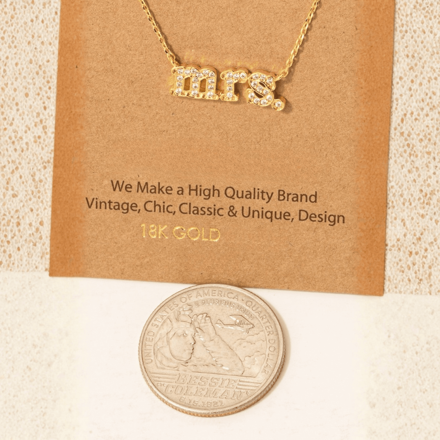 18K Gold Plated Cz Pave Mrs Pendant Necklace