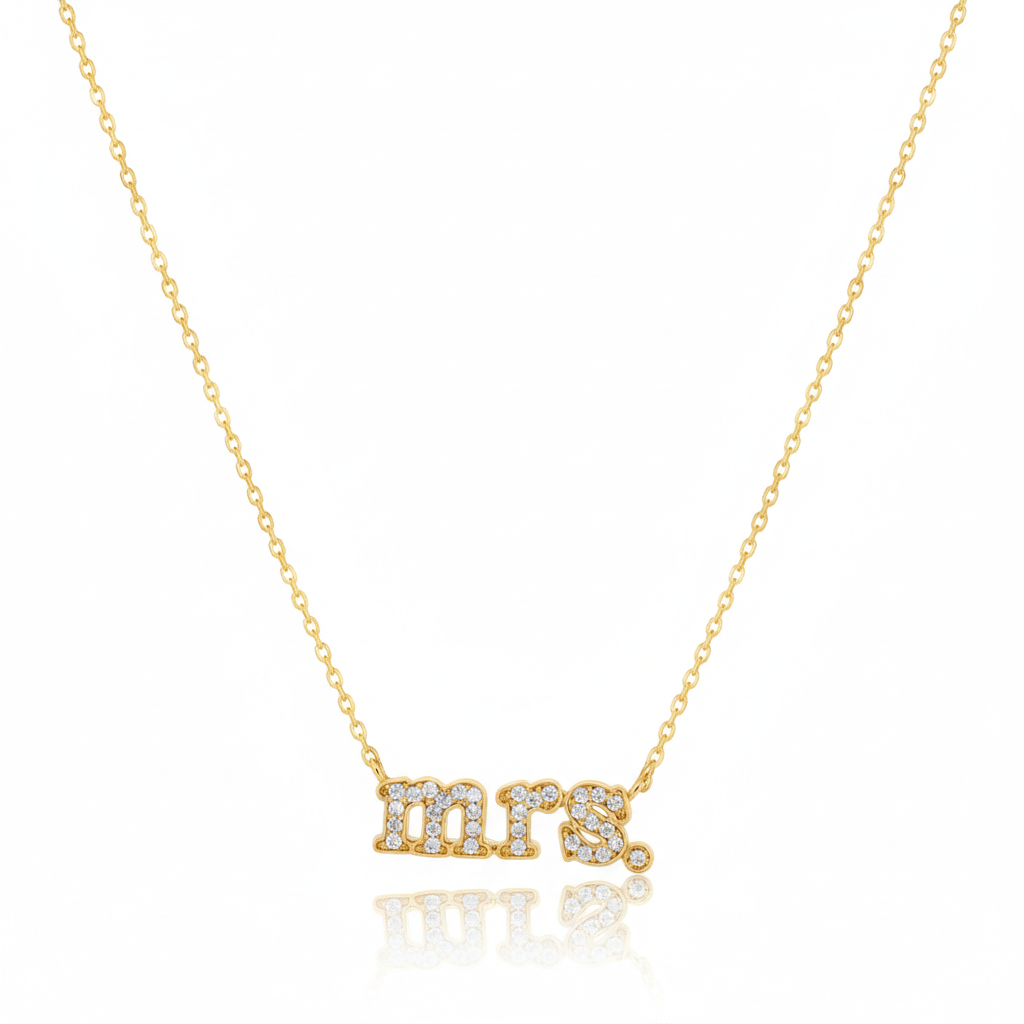 18K Gold Plated Cz Pave Mrs Pendant Necklace
