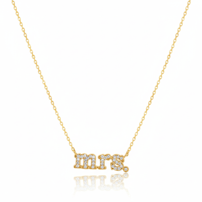 18K Gold Plated Cz Pave Mrs Pendant Necklace