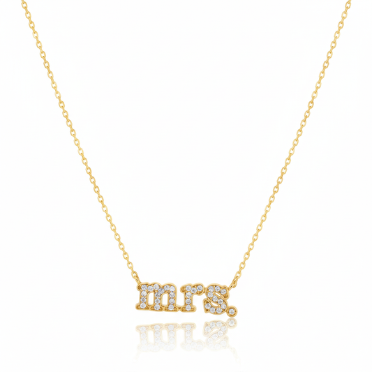 18K Gold Plated Cz Pave Mrs Pendant Necklace
