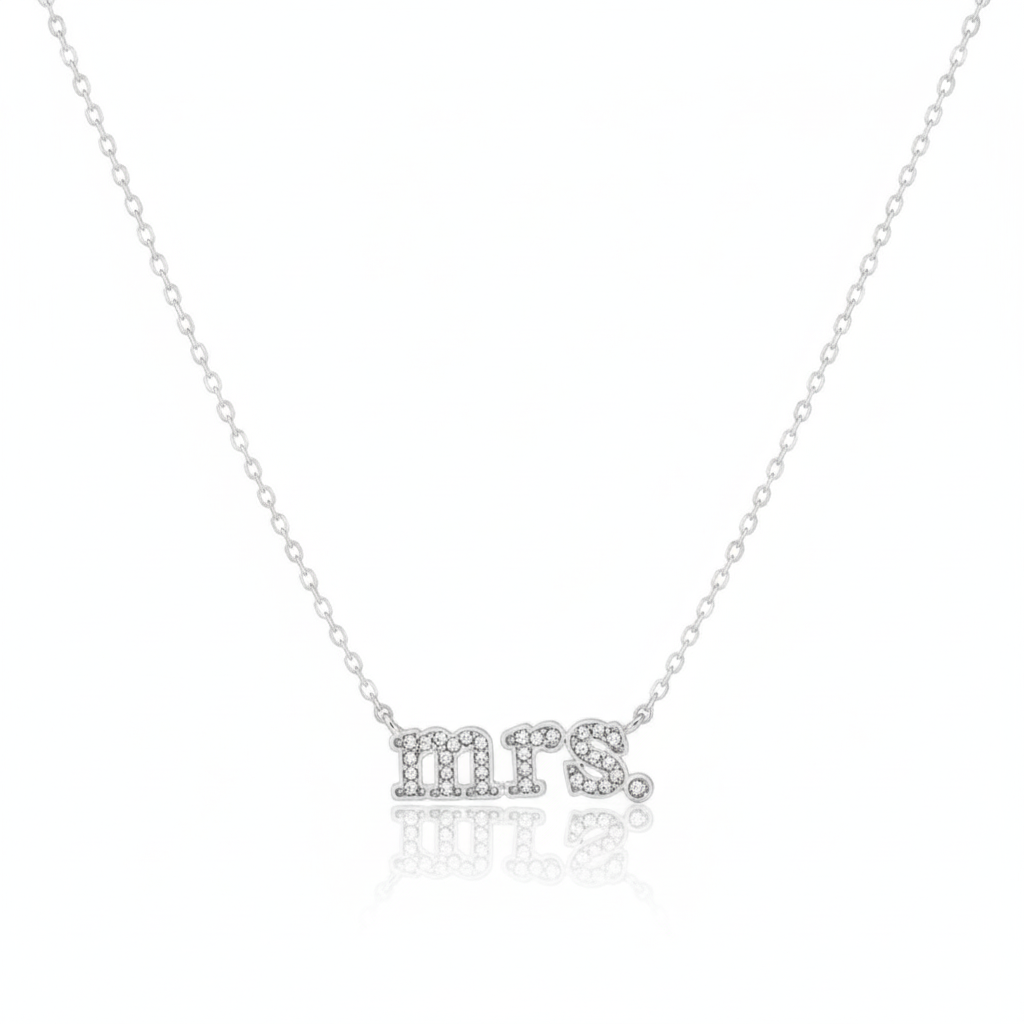 18K Gold Plated Cz Pave Mrs Pendant Necklace
