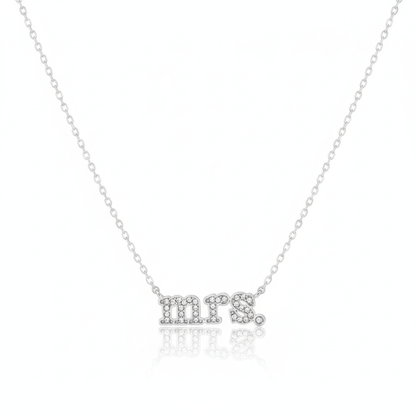 18K Gold Plated Cz Pave Mrs Pendant Necklace