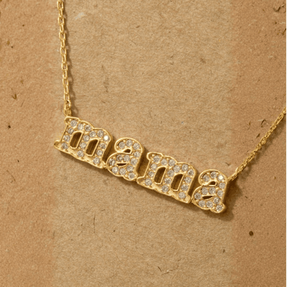 18K Gold Plated Cz Pave Mama Pendant Necklace