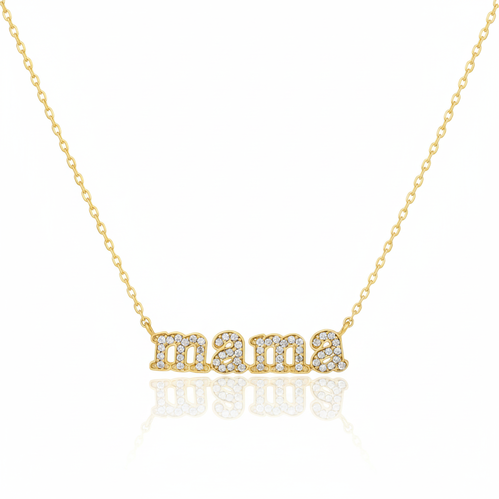 18K Gold Plated Cz Pave Mama Pendant Necklace