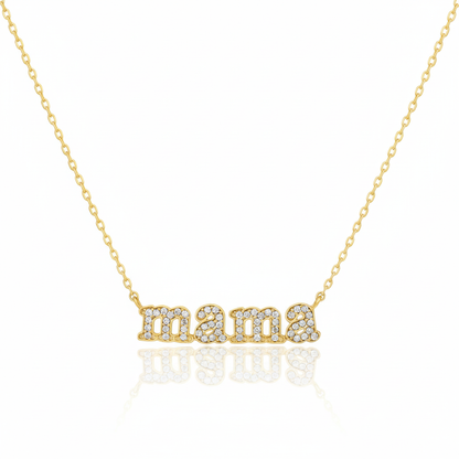 18K Gold Plated Cz Pave Mama Pendant Necklace