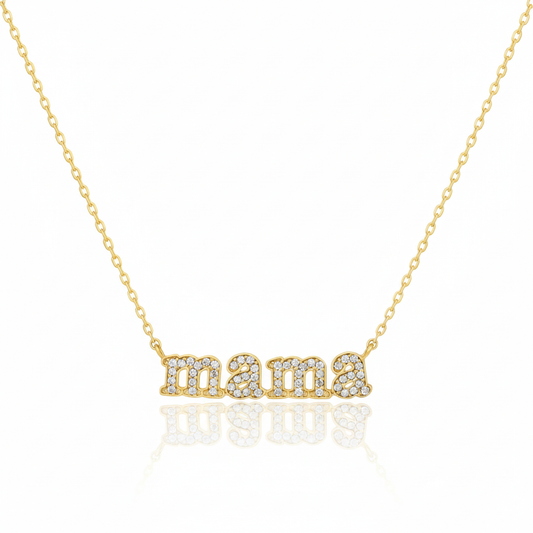 18K Gold Plated Cz Pave Mama Pendant Necklace