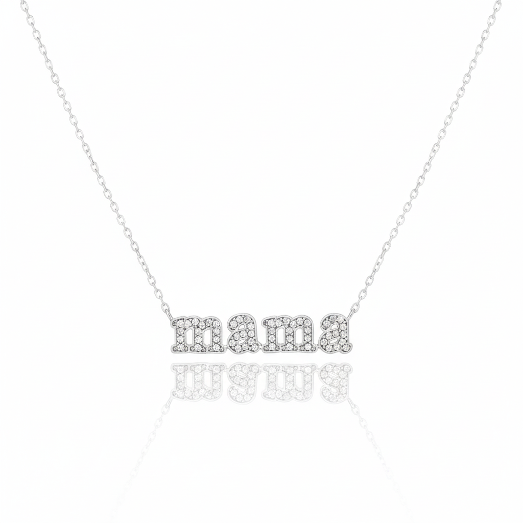18K Gold Plated Cz Pave Mama Pendant Necklace