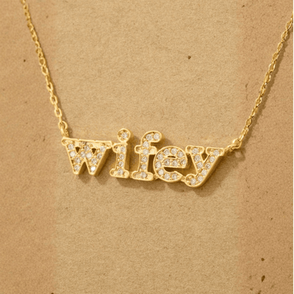 18K Gold Plated Cz Pave Wifey Pendant Necklace
