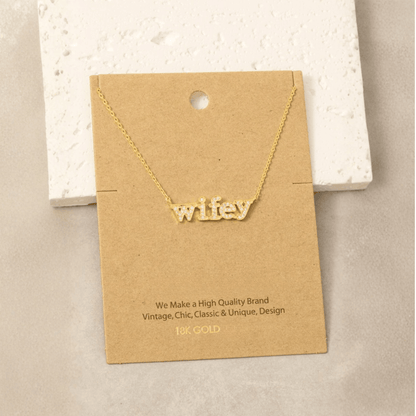 18K Gold Plated Cz Pave Wifey Pendant Necklace