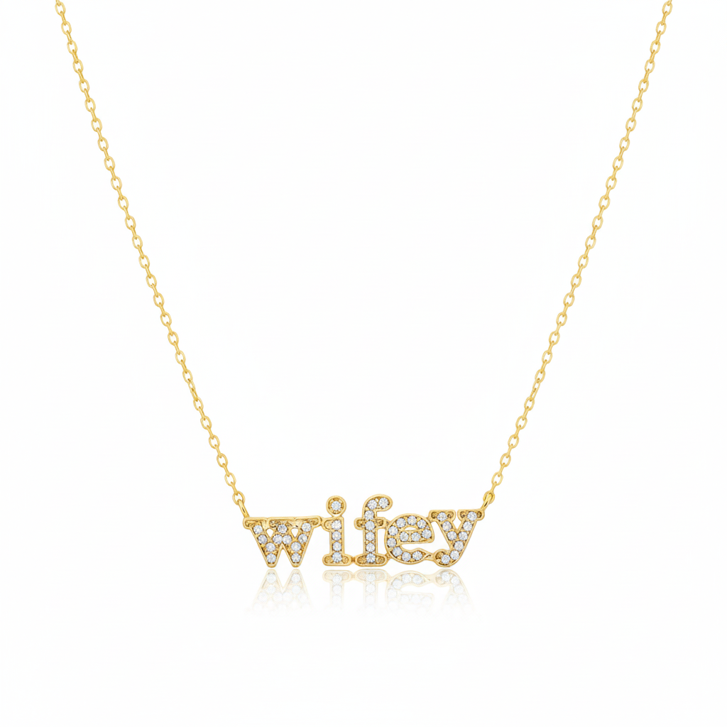 18K Gold Plated Cz Pave Wifey Pendant Necklace