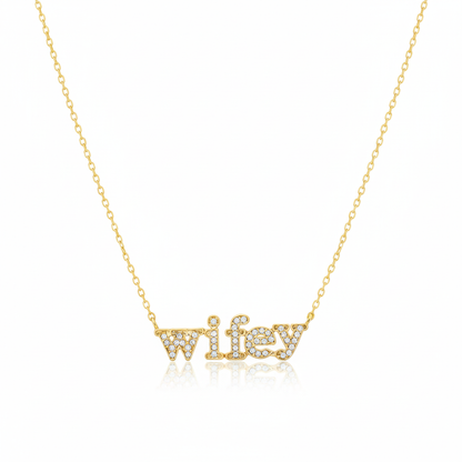 18K Gold Plated Cz Pave Wifey Pendant Necklace