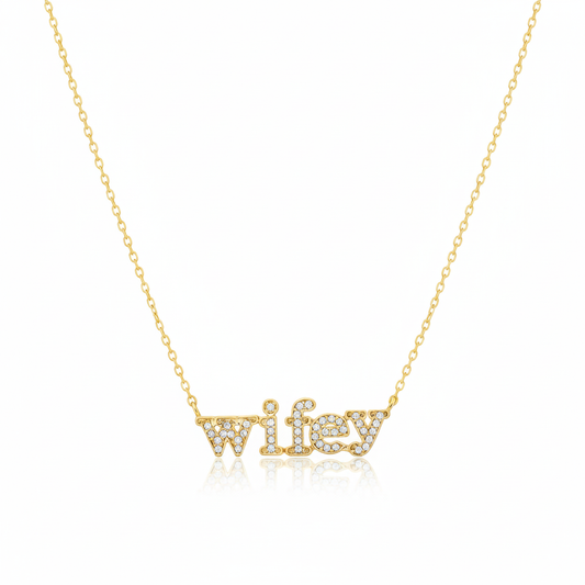 18K Gold Plated Cz Pave Wifey Pendant Necklace