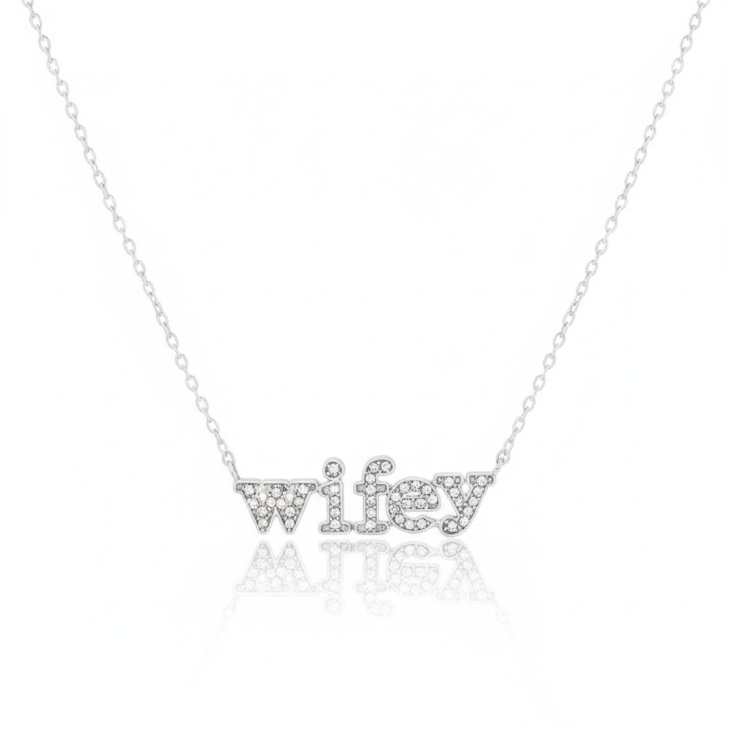 18K Gold Plated Cz Pave Wifey Pendant Necklace
