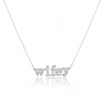 18K Gold Plated Cz Pave Wifey Pendant Necklace