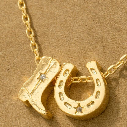 18K Gold Plated Cowboy Boots & Horseshoe Charm Necklace - Love Mi