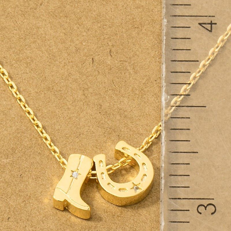 18K Gold Plated Cowboy Boots & Horseshoe Charm Necklace - Love Mi