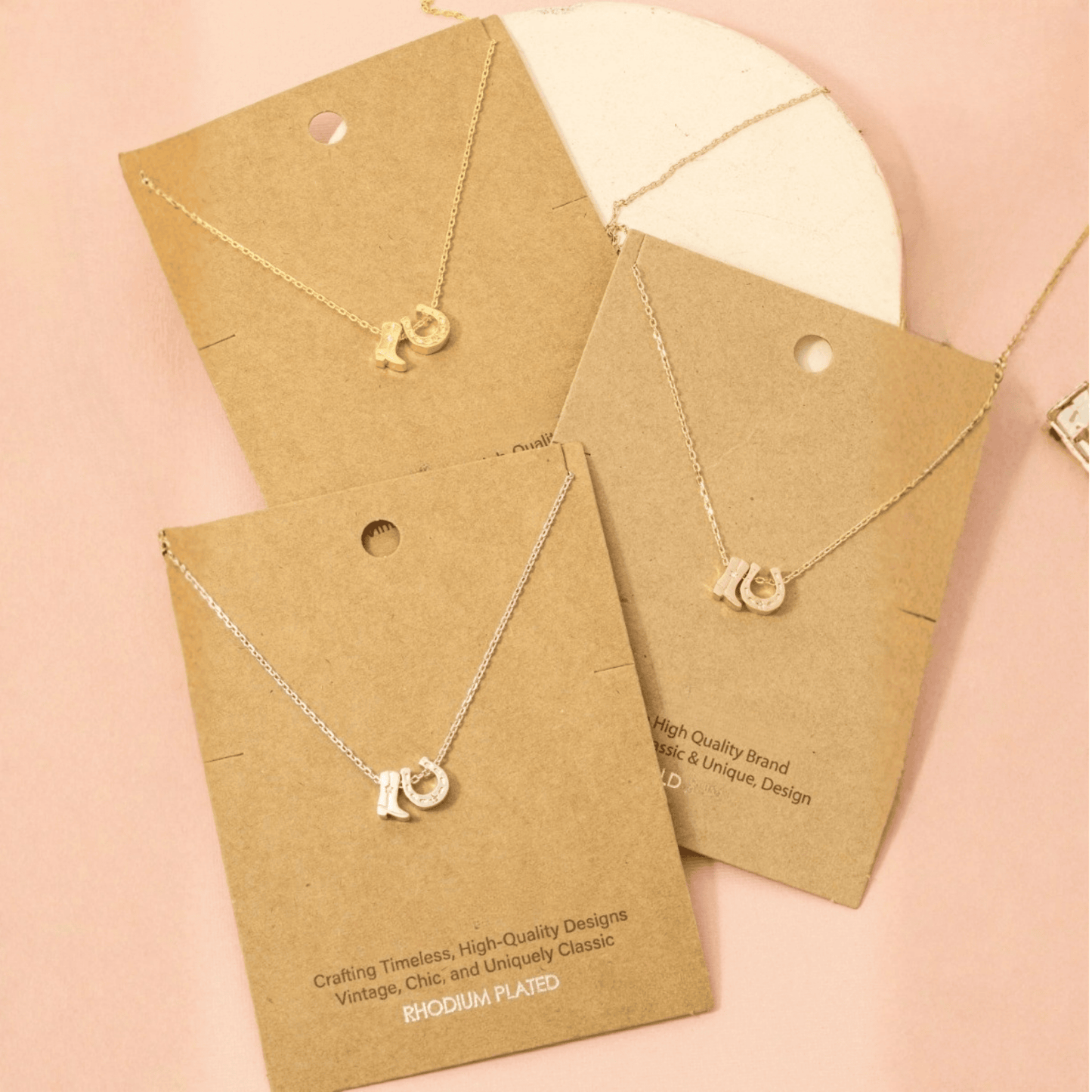 18K Gold Plated Cowboy Boots & Horseshoe Charm Necklace - Love Mi