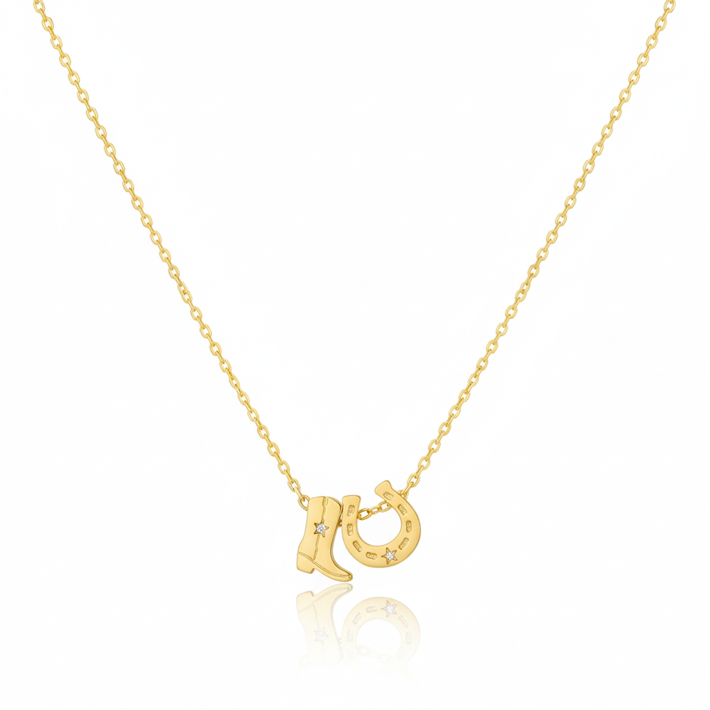 18K Gold Plated Cowboy Boots & Horseshoe Charm Necklace - Love Mi