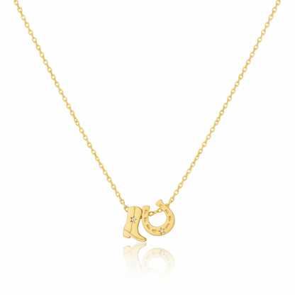 18K Gold Plated Cowboy Boots & Horseshoe Charm Necklace - Love Mi