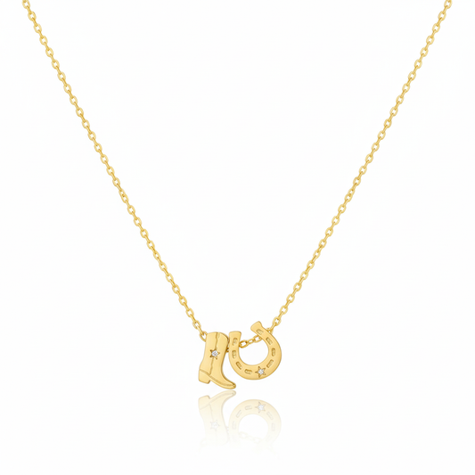 18K Gold Plated Cowboy Boots & Horseshoe Charm Necklace - Love Mi