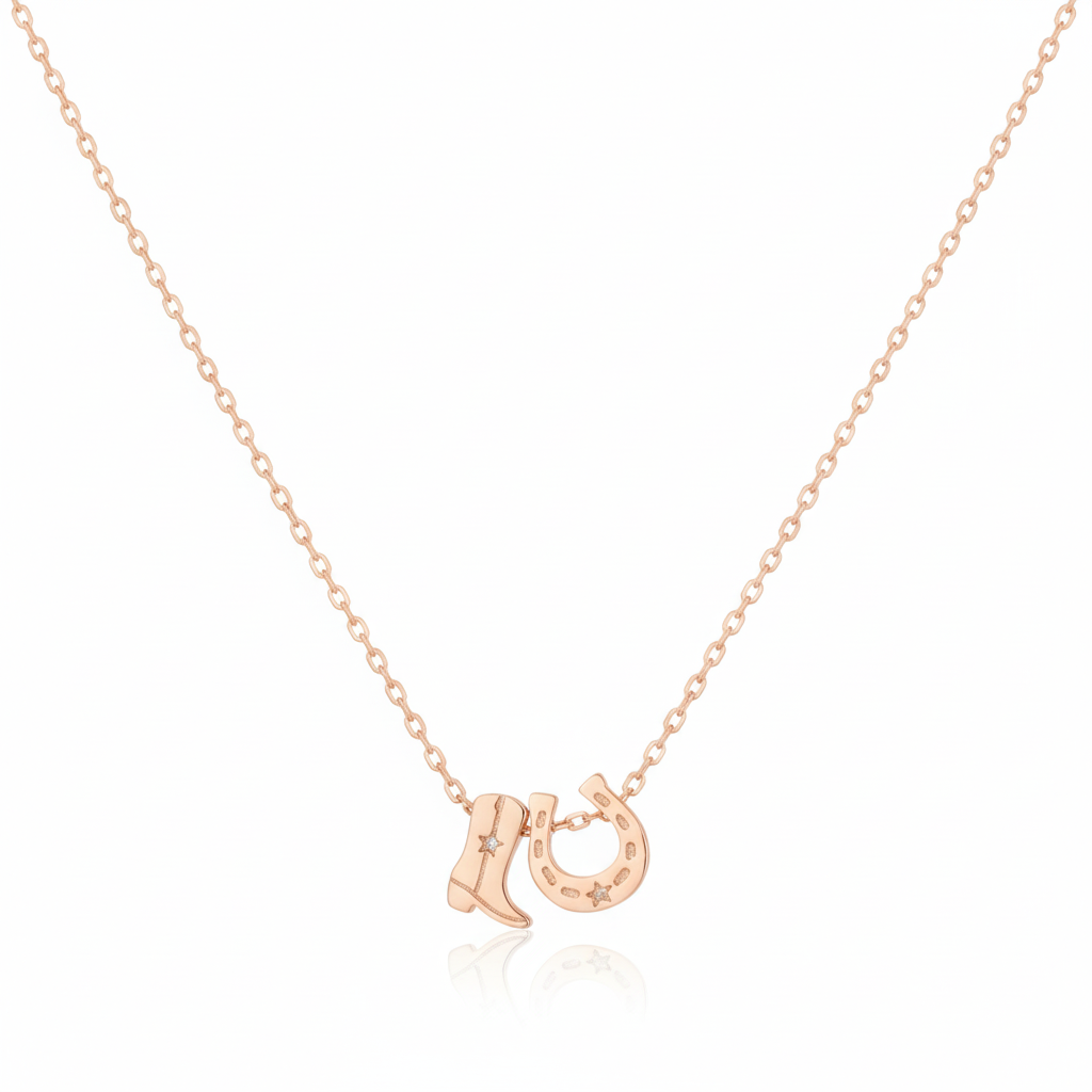18K Gold Plated Cowboy Boots & Horseshoe Charm Necklace - Love Mi