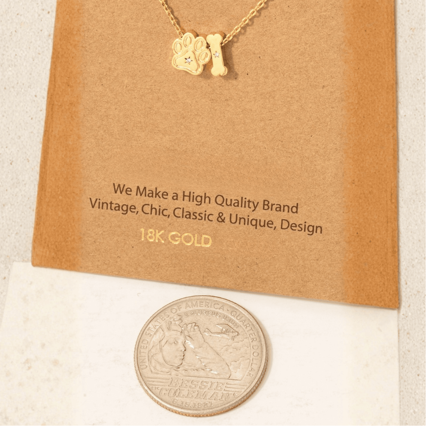 18K Gold Plated Dog Paw And Bone Charms Necklace