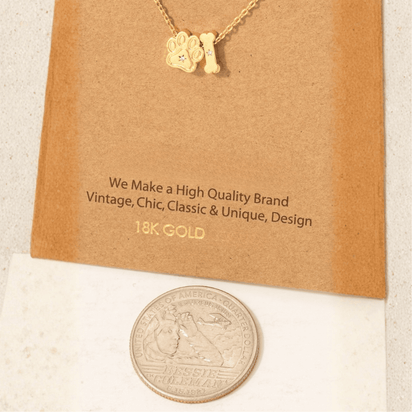 18K Gold Plated Dog Paw And Bone Charms Necklace