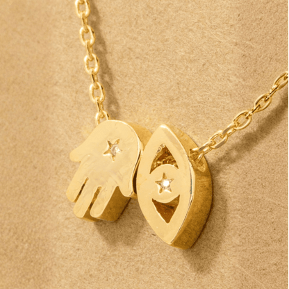 18K Gold Plated Hamsa Hand Evil Eye Pendant Necklace