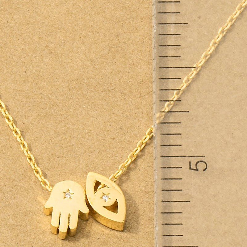 18K Gold Plated Hamsa Hand Evil Eye Pendant Necklace