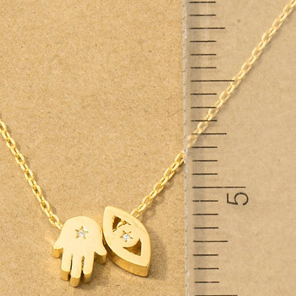 18K Gold Plated Hamsa Hand Evil Eye Pendant Necklace