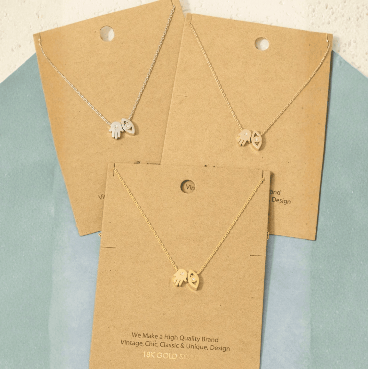 18K Gold Plated Hamsa Hand Evil Eye Pendant Necklace