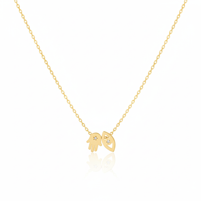 18K Gold Plated Hamsa Hand Evil Eye Pendant Necklace