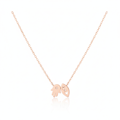 18K Gold Plated Hamsa Hand Evil Eye Pendant Necklace