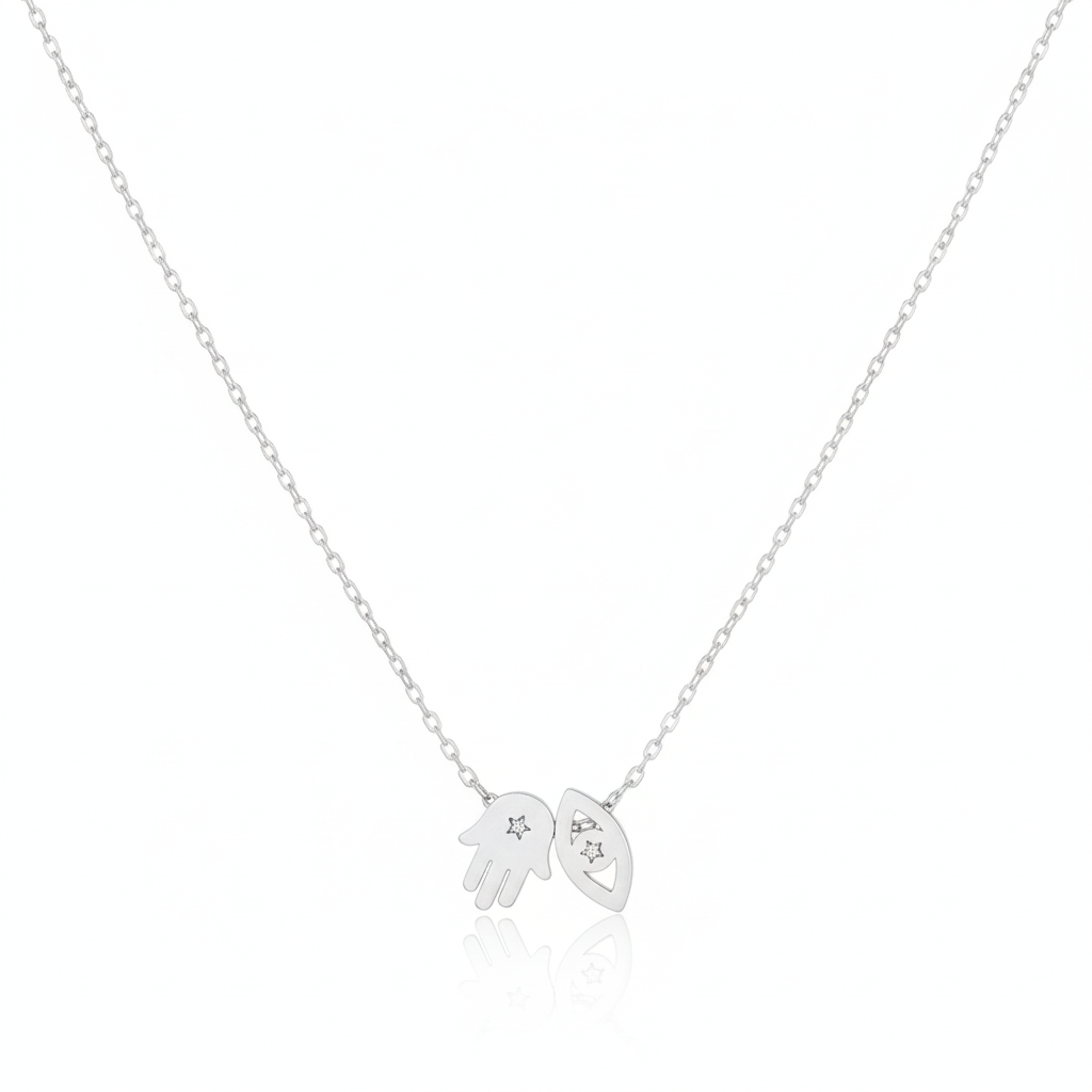 18K Gold Plated Hamsa Hand Evil Eye Pendant Necklace