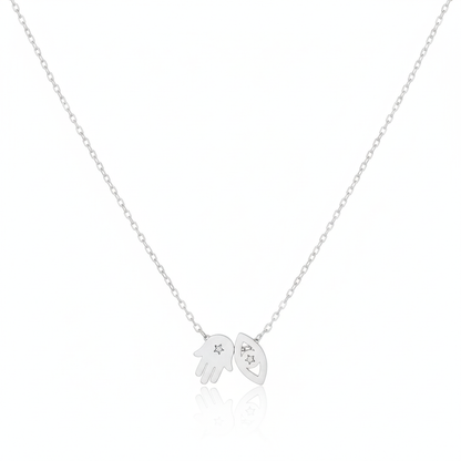 18K Gold Plated Hamsa Hand Evil Eye Pendant Necklace