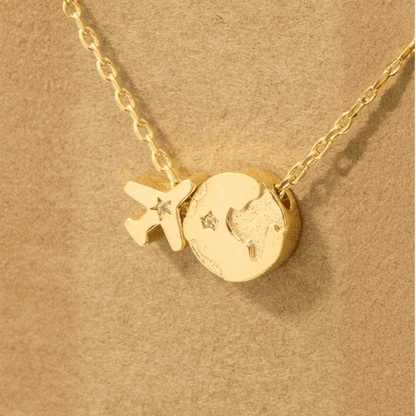 18K Gold Plated Airplane Map Pendant Necklace