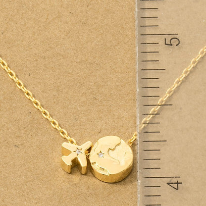 18K Gold Plated Airplane Map Pendant Necklace