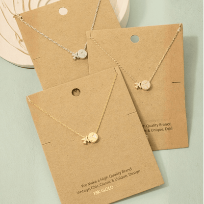 18K Gold Plated Airplane Map Pendant Necklace