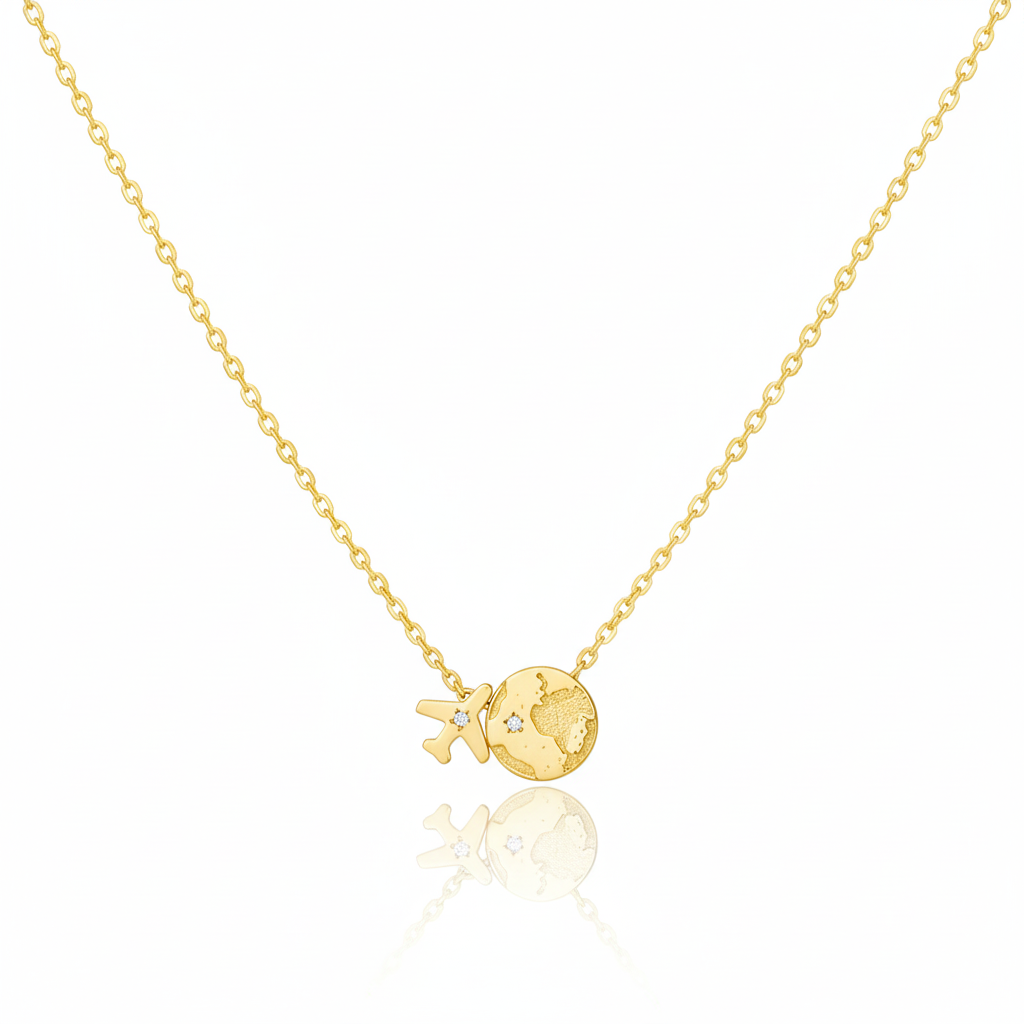 18K Gold Plated Airplane Map Pendant Necklace