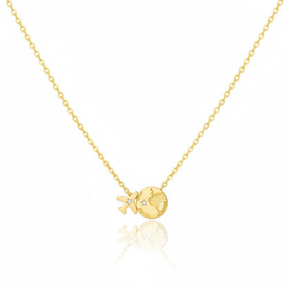18K Gold Plated Airplane Map Pendant Necklace