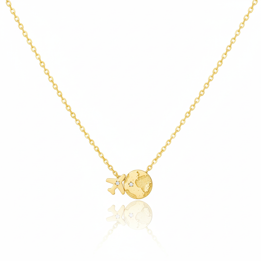 18K Gold Plated Airplane Map Pendant Necklace