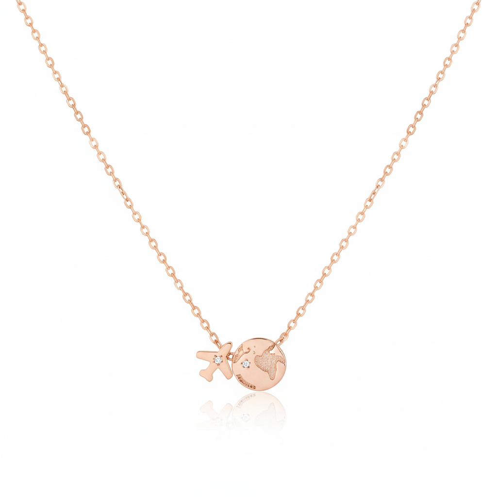 18K Gold Plated Airplane Map Pendant Necklace