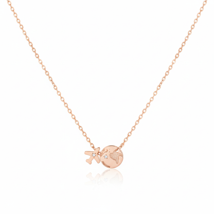 18K Gold Plated Airplane Map Pendant Necklace