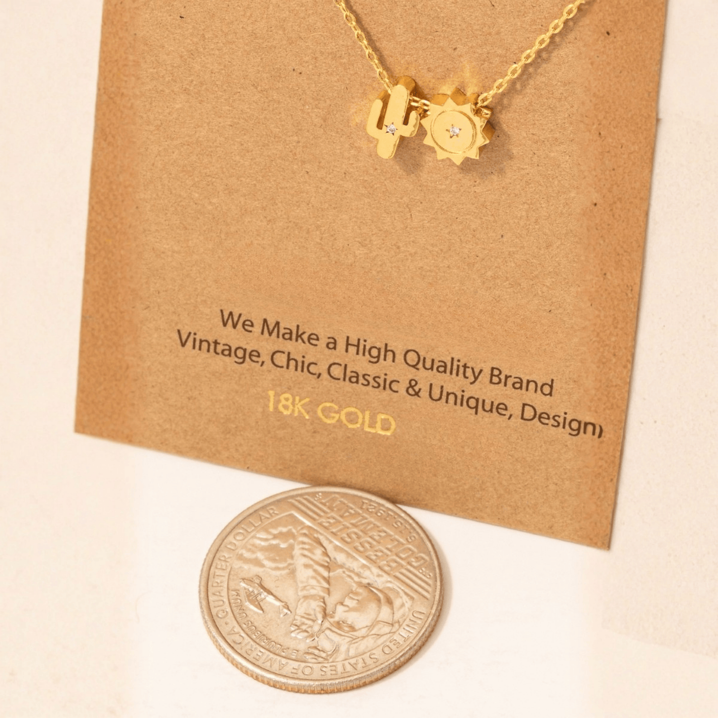 18K Gold Plated Cactus And Sun Charms Necklace