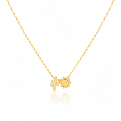 18K Gold Plated Cactus And Sun Charms Necklace