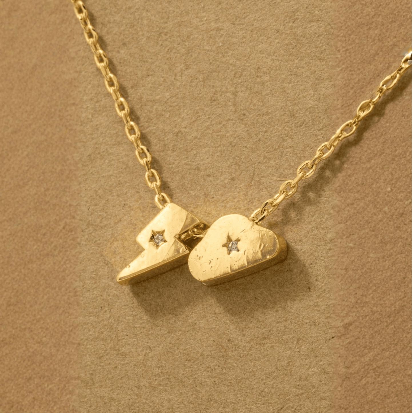 18K Gold Plated Lightning And Cloud Charms Necklace